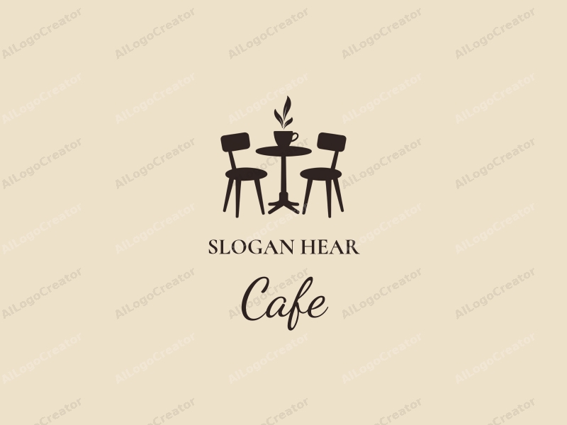 vintage design features a stylized coffee cup, retro table, and chairs, combined with a clean background.