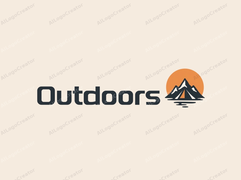 modern design features a stylized camping tent and mountain peak, combined with a clean background and a harmonious composition.