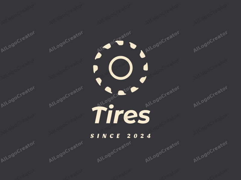 minimalist design features a stylized tire and ore elements, combined with a clean background and a modern design approach.