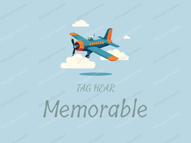 playful design features a stylized airplane soaring through fluffy clouds, incorporating a vibrant blue and orange color scheme, with a clean and simple composition that evokes a sense of adventure and nostalgia.