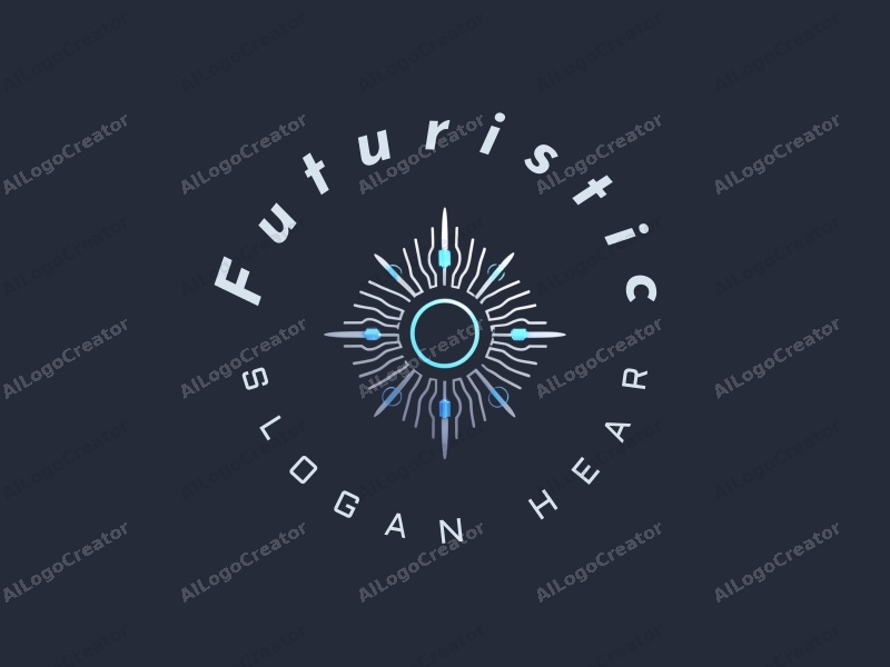 a modern minimalist design featuring a stylized halo intertwined with circuit patterns, using silver and blue colors, combined with a clean background to evoke a sense of future and innovation.