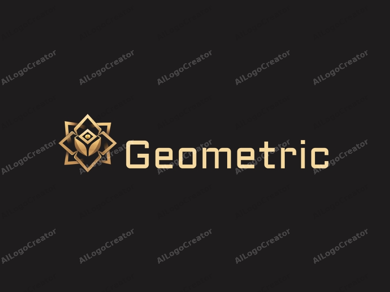 geometric design features a harmonious combination of a golden cube and a golden rose, integrated with square and circular shapes, set against a clean black and white background.