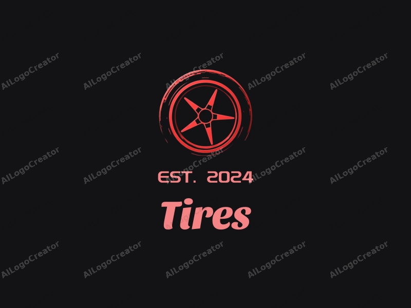 modern design features a stylized tire and car tire silhouette, emphasizing speed with clean lines and a minimalistic approach combined with a solid black background.