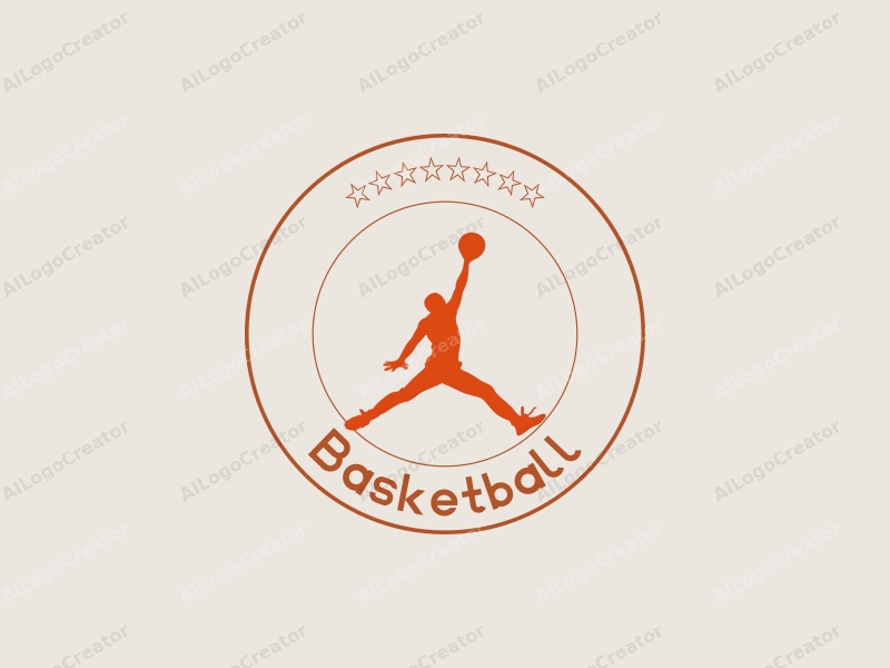 playful design features a dynamic silhouette of an athlete jumping to shoot a basketball, with bold orange accents and a clean background.