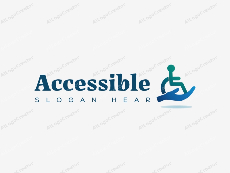 modern design features a stylized wheelchair and hand, representing accessibility and inclusive design, combined with a clean background in blue and green tones.