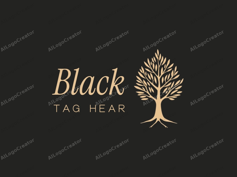 minimalist design features a stylized oak tree and a sleek wine bottle, set against a black background, creating a harmonious and clean composition.