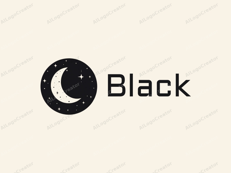 minimalist design features a stylized moon and stars against a black night sky, combined with a clean and simple layout.