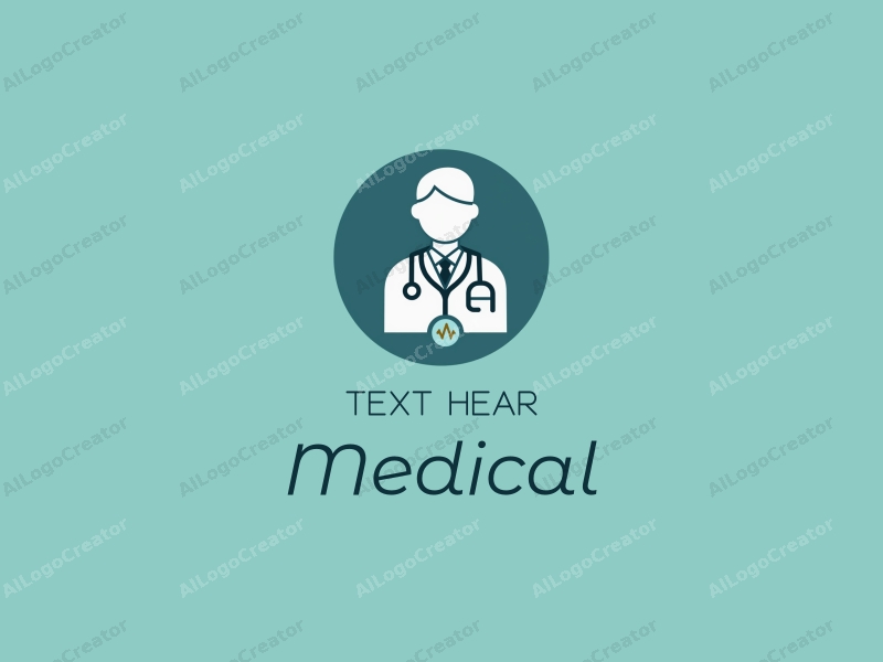 modern design features a stylized hospital silhouette, a doctor figure, a stethoscope intertwined with a heartbeat line, combined with a clean background.