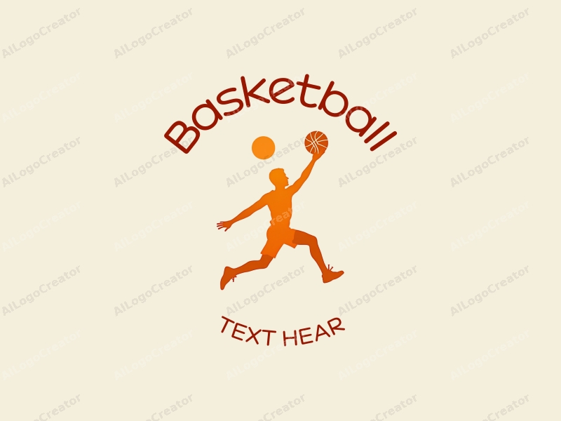 playful design features a dynamic silhouette of an athlete leaping with a basketball, incorporating a vibrant orange color scheme and a clean, energetic background.