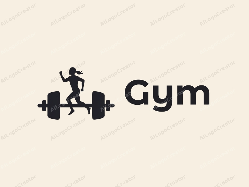 modern design features a stylized dumbbell and a dynamic runner silhouette, combined with a clean background and a harmonious layout.