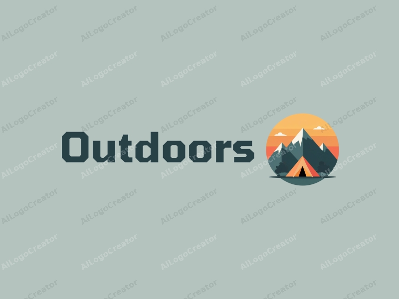 modern design features a stylized camping tent and mountain peak, combined with a clean background and a harmonious composition.