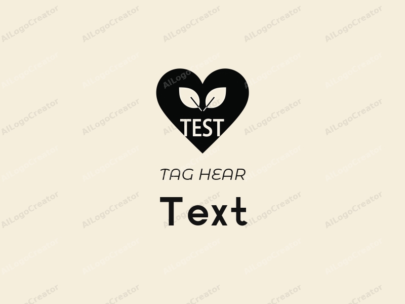 modern design features bold typography, a stylized heart symbol, and a test element combined with a clean black background.