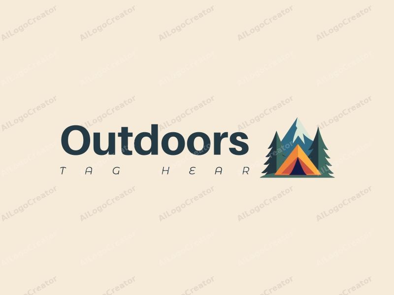 modern design features a stylized camping tent and mountain peak, combined with a clean background and a harmonious composition.