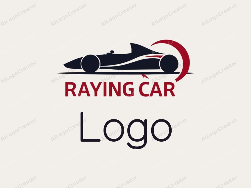 modern design features a stylized racing car silhouette and a steering wheel, combined with a clean background and a minimalist approach.