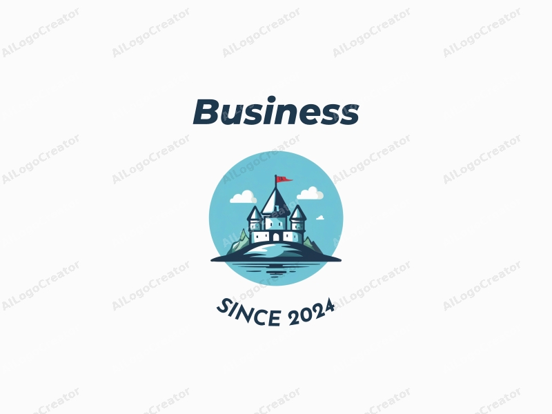 a modern design featuring a stylized key and castle, representing business and office themes, combined with a clean blue background.