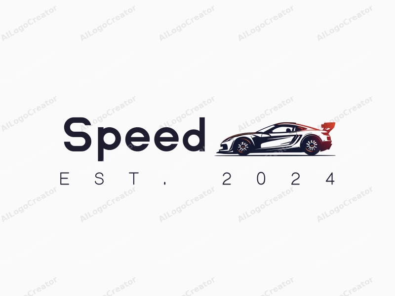 a modern design featuring dynamic lines representing speed, a stylized racing car silhouette, and an abstract engine shape, combined with a clean background.