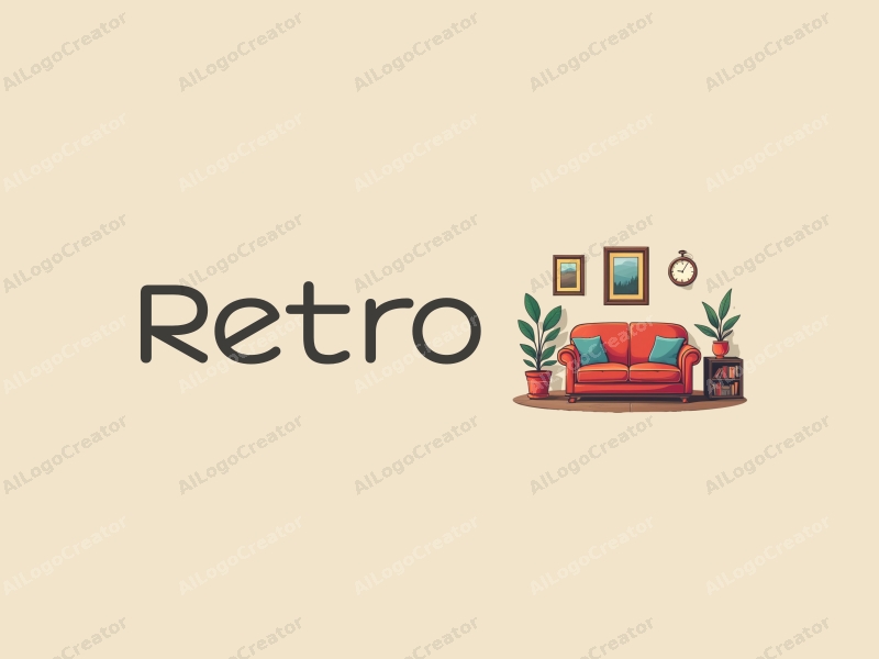 vintage design features a retro sofa, a retro poster, a vintage clock, and classic books, combined with a clean background.