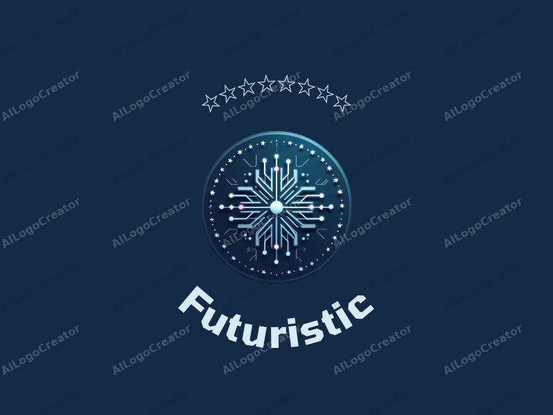 a modern design featuring circuit patterns intertwined with starry motifs, showcasing elements of future and innovation, combined with a clean background in silver and blue colors.