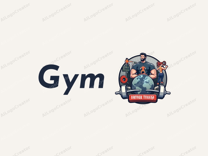 modern design features stylized fitness equipment, dynamic athletes, a globe symbolizing global fitness, and strength elements combined with a clean background.