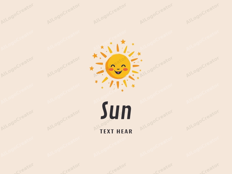 playful design features a cheerful sun with rays extending outward, surrounded by twinkling stars, all in a vibrant yellow color scheme, combined with a clean and simple background.