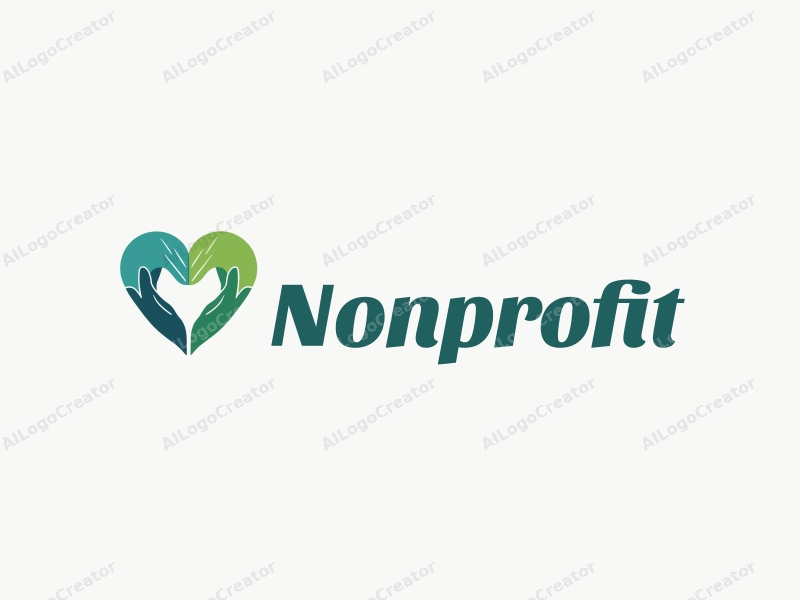 modern design features a heart shape formed by hands, symbolizing charity and volunteerism, combined with a clean background in blue and green tones.