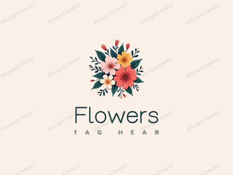 playful design features vibrant flowers and petals, a whimsical bouquet with lush leaves, combined with a clean background.