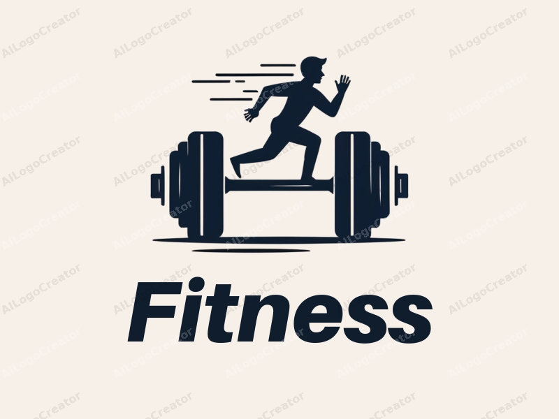 a modern design featuring a stylized dumbbell and a dynamic running figure, combined with a clean background and a harmonious layout.