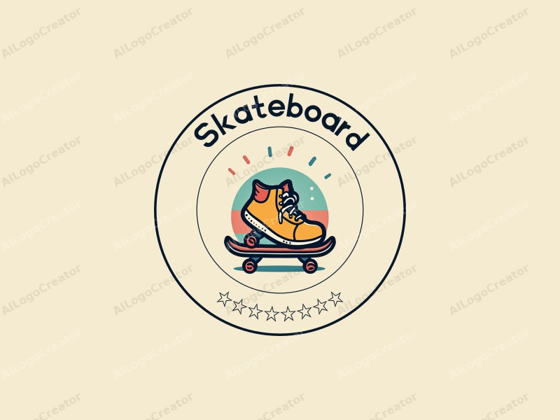 playful design features a vibrant skateboard and a stylized hand interacting with it, combined with a clean background.