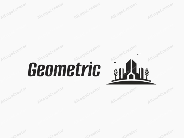 幾何学的な形状とクリーンなラインを特徴とするモダンでミニマリストなデザインで、建築とホスピタリティの要素を取り入れ、白黒の背景に設定されています。