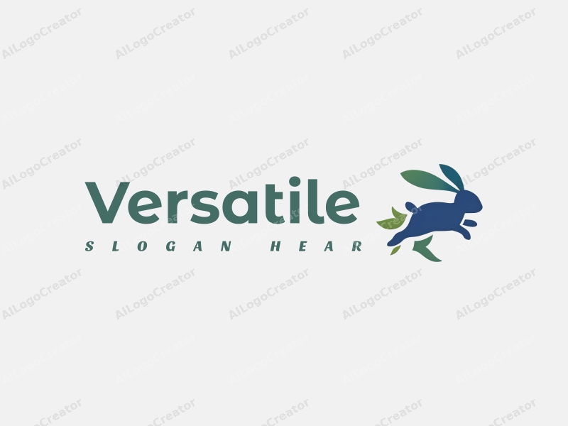 a modern minimalist design featuring a stylized rabbit in a jumping pose, incorporating blue and green colors, emphasizing multifunctionality and adaptability with a clean background.