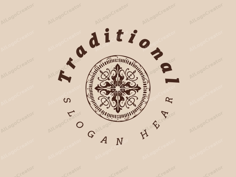 vintage design features traditional craftsmanship symbols, heritage motifs, and a harmonious blend of brown and beige colors combined with a clean background.