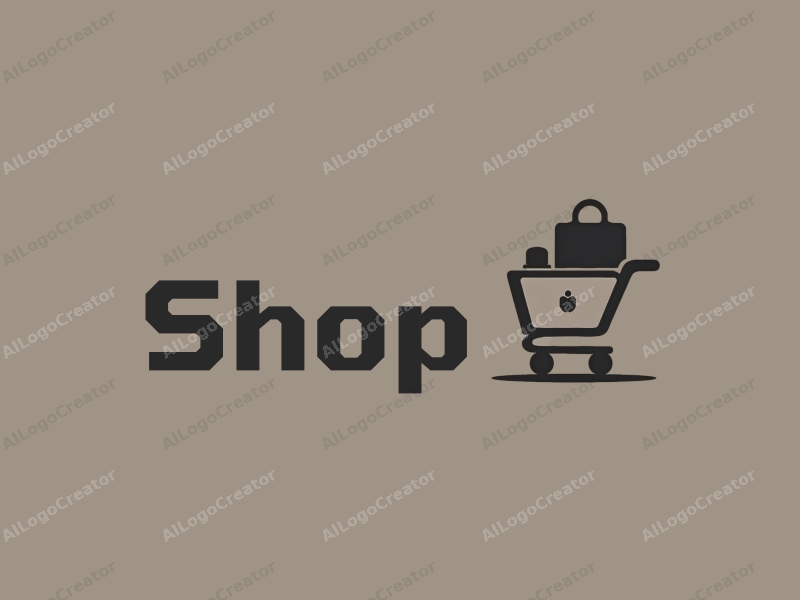 modern design features a stylized shop silhouette, a shopping cart, and a bag, combined with a clean background.