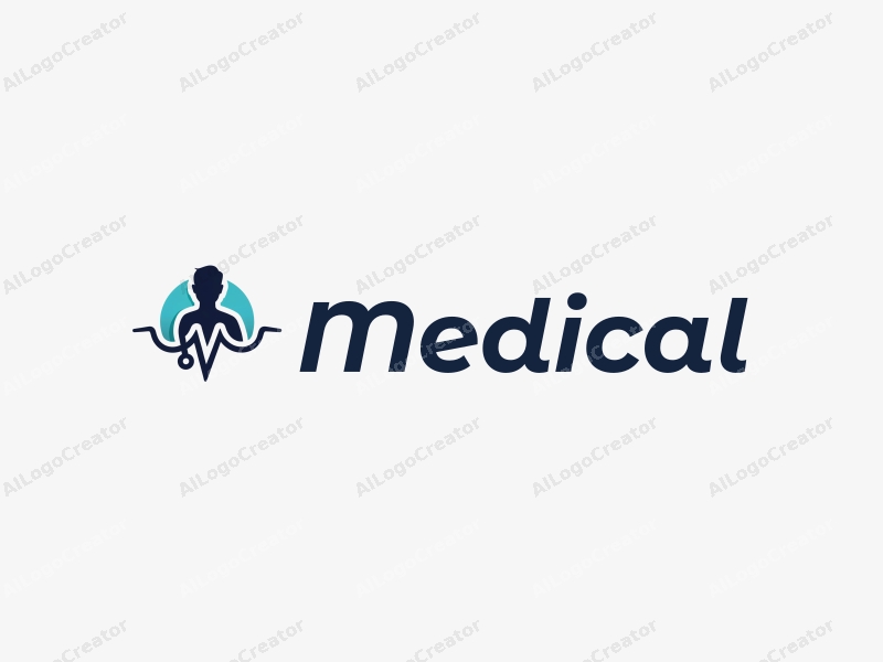 modern design features a stylized hospital silhouette, a doctor figure, a stethoscope intertwined with a heartbeat line, combined with a clean background.