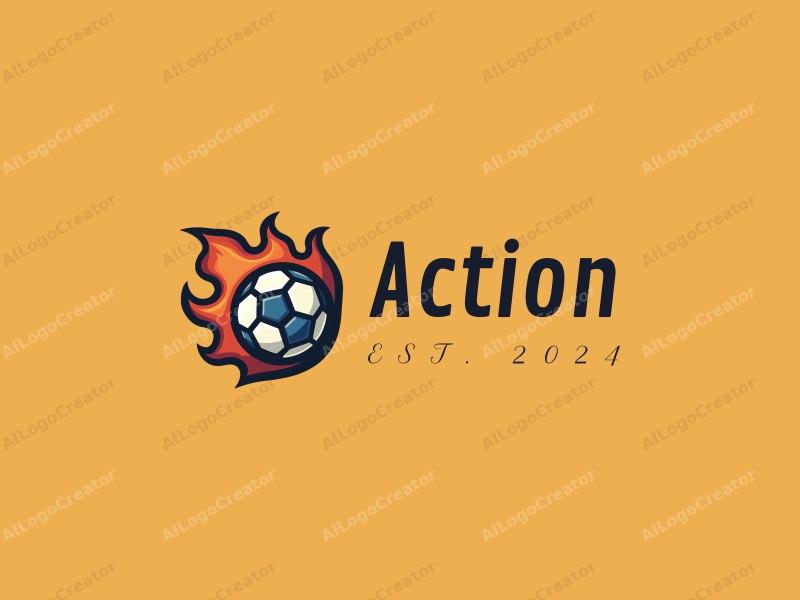 playful design features dynamic action elements, a stylized ball, and flame motifs combined with a clean background.