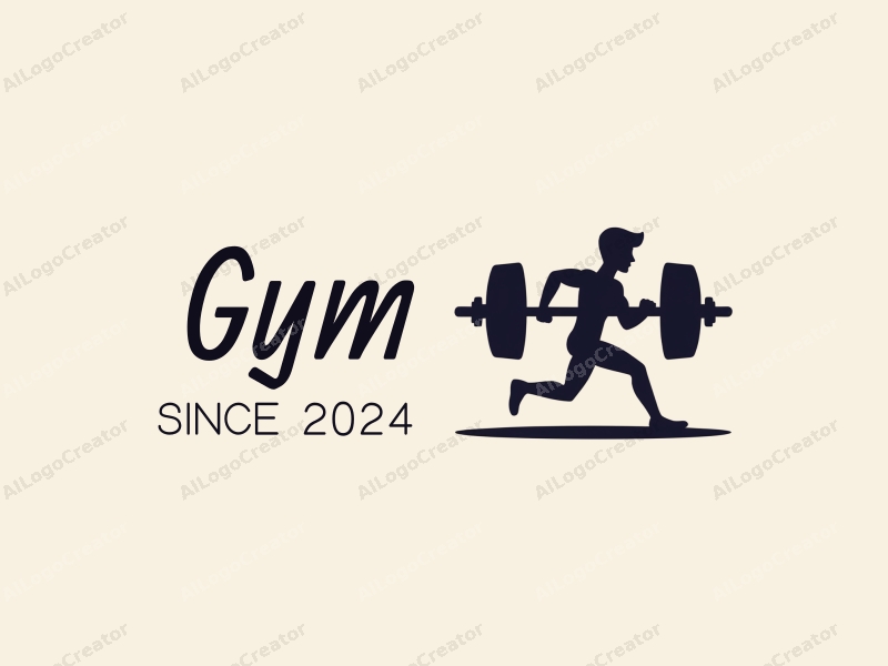 modern design features a stylized dumbbell and a dynamic runner silhouette, combined with a clean background and a harmonious layout.