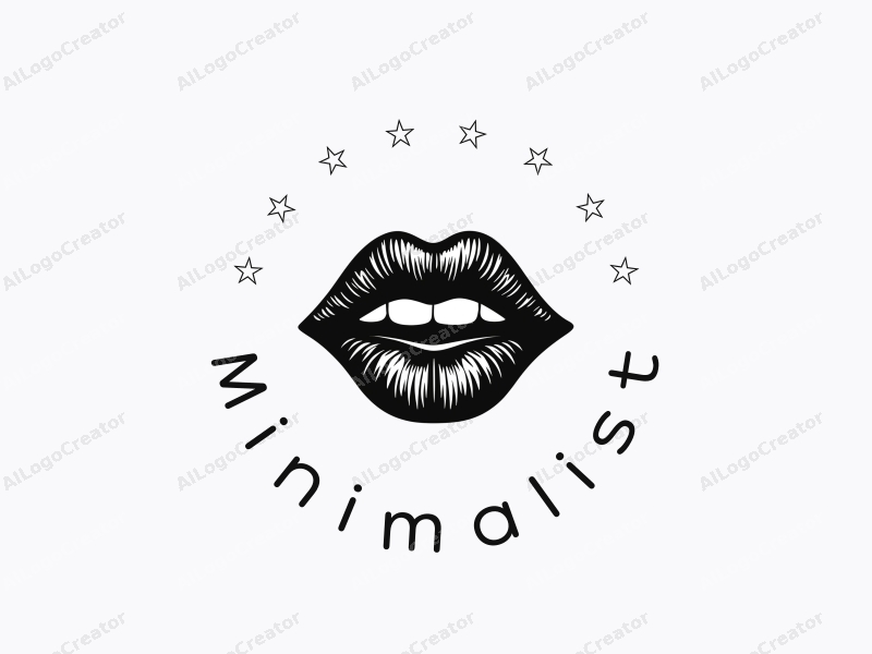 minimalist design features stylized lips, representing youth, combined with clean lines and a tag style, set against a simple black and white background.