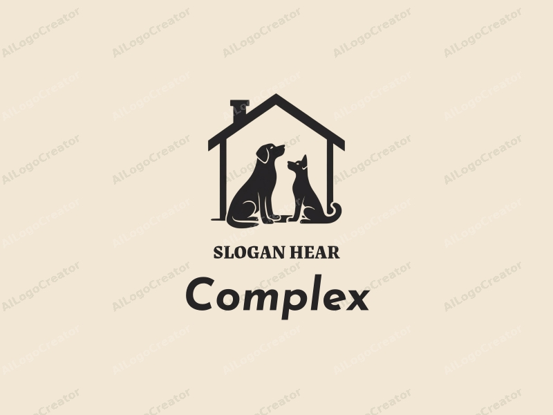 modern design features a stylized house and a dog, combined with a clean background and intricate details, emphasizing simplicity and elegance.