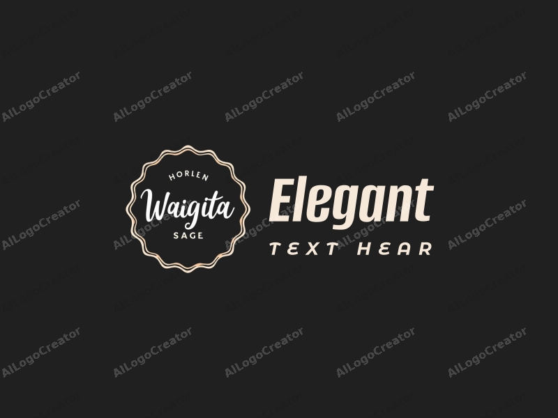 a minimalist design featuring elegant calligraphy and a refined badge shape, combined with a modern and clean aesthetic, set against a black background.