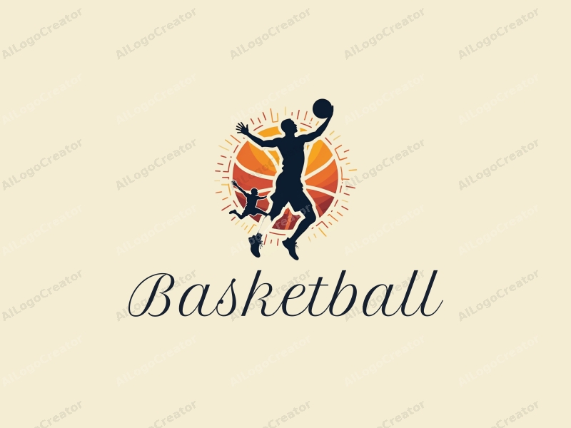 playful design features a dynamic basketball silhouette, an athlete in mid-dunk, and cheering elements combined with a clean background.