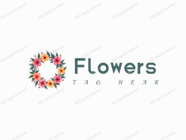 playful design features vibrant flowers and petals arranged in a circular wreath, intertwined with colorful ribbons, combined with a clean background.