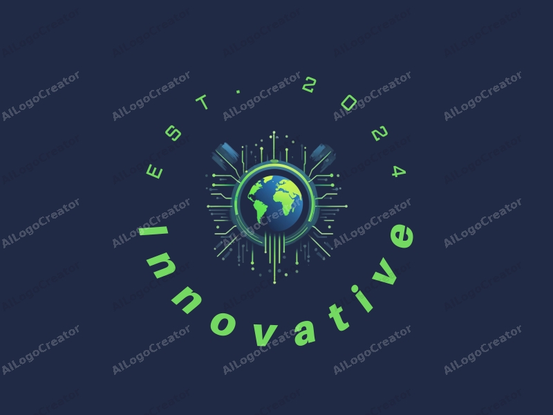 a modern design featuring innovative elements like planets and circuits, combined with a clean background in blue and green colors, emphasizing a futuristic theme.