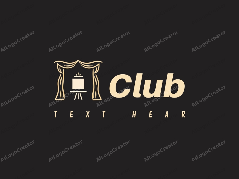 a modern minimalist design featuring a stylized club and social elements, combined with a canvas and stage, set against a clean black background.