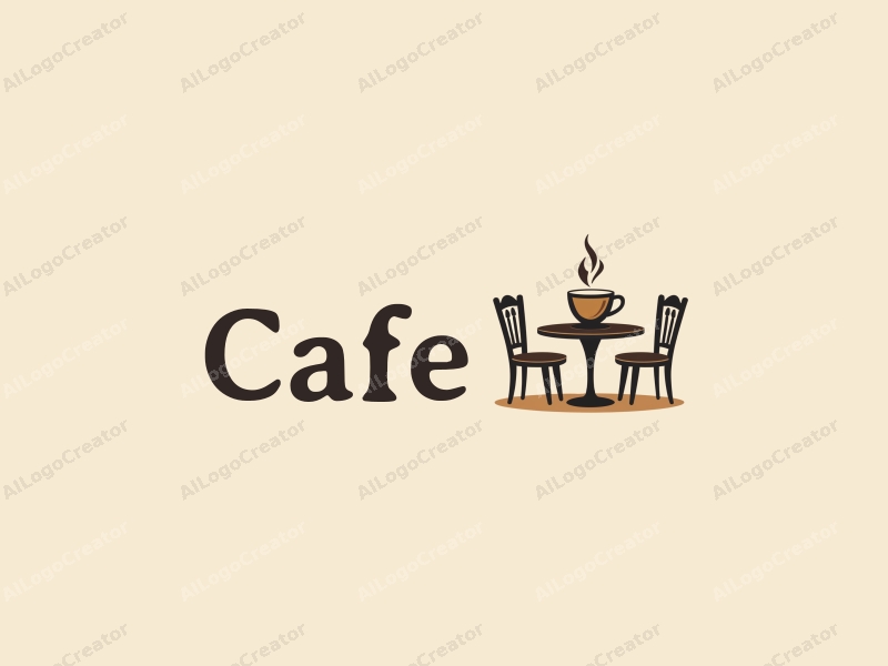 vintage design features a stylized coffee cup, retro table, and chairs, combined with a clean background.