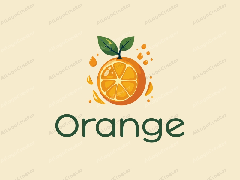 playful design features a stylized orange, splashes of juice, and water droplets, combined with a clean background.