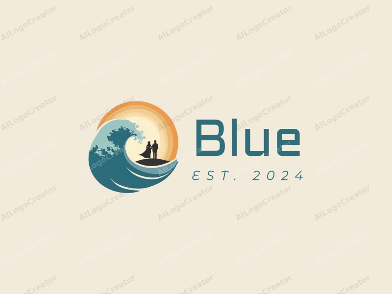 minimalist design features a serene ocean wave, a stylized sky, and a gentle silhouette of a mother and child, combined with a clean background.