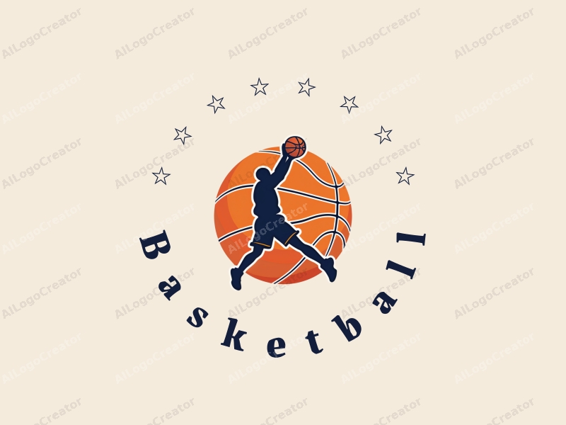 playful design features a dynamic basketball silhouette, an athlete in mid-slam dunk, and a sense of victory, combined with a clean background.