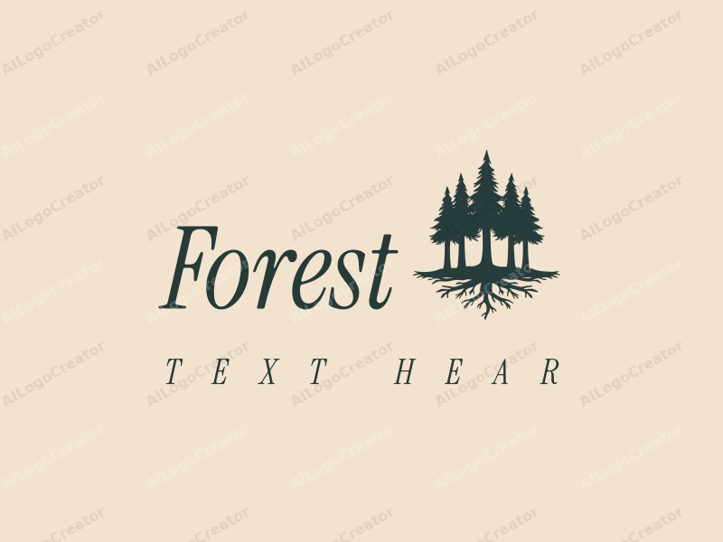 vintage design features a stylized forest scene with trees, emphasizing the tree canopy and roots, combined with a clean background.