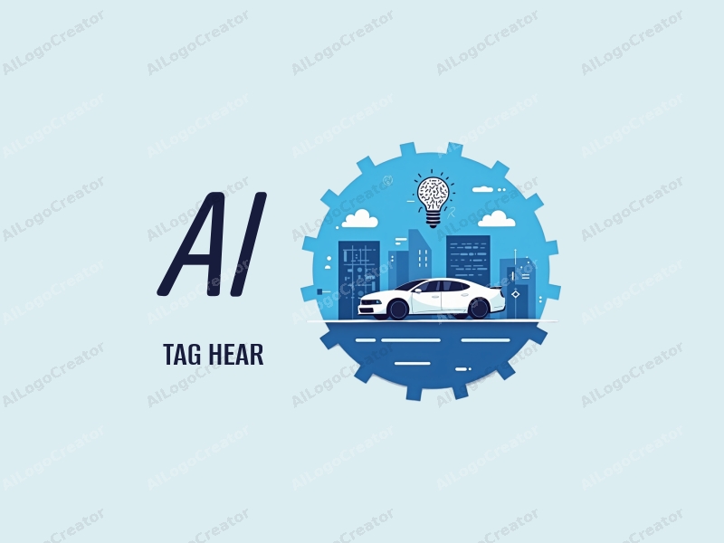 a modern design featuring abstract representations of intelligence and algorithms, combined with stylized car silhouettes and data visualizations, all set against a clean blue background.