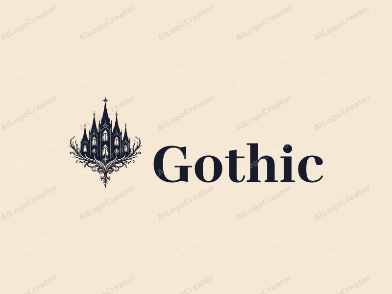 Gothic design features intricate pointed towers, elegant ornate sleeves, and a dark, dramatic aesthetic combined with a clean background.