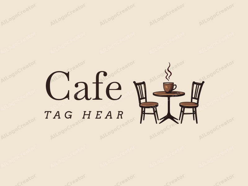 vintage design features a stylized coffee cup, retro table, and chairs, combined with a clean background.